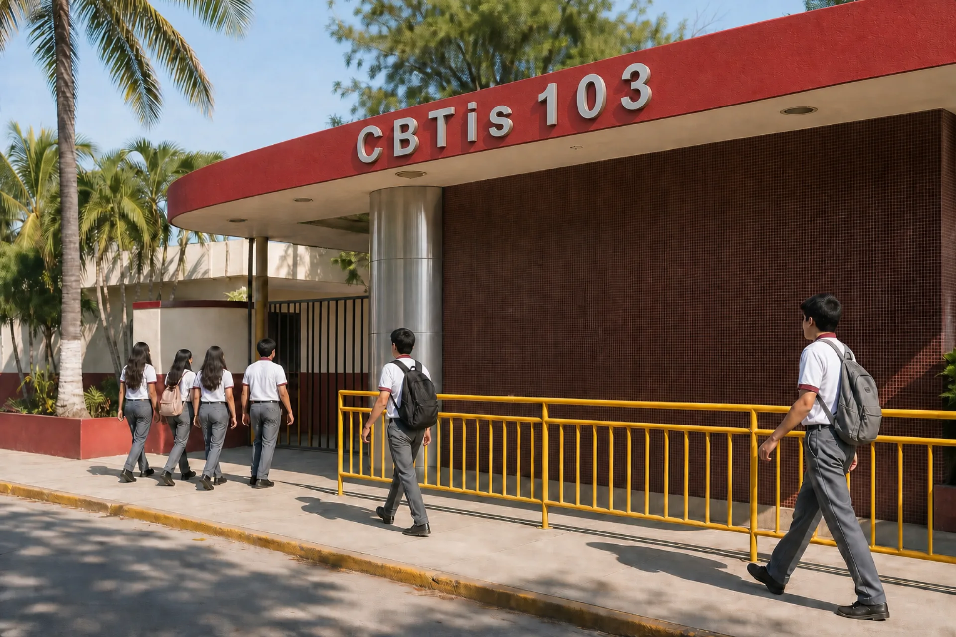 Entrada principal del CBTIS 103 a la hora de entrada